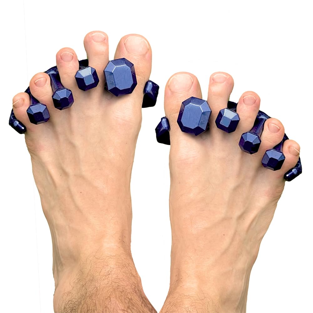 Yoga Toes Gems for Men metallic blue packaging showing toe spacers for post-workout comfort