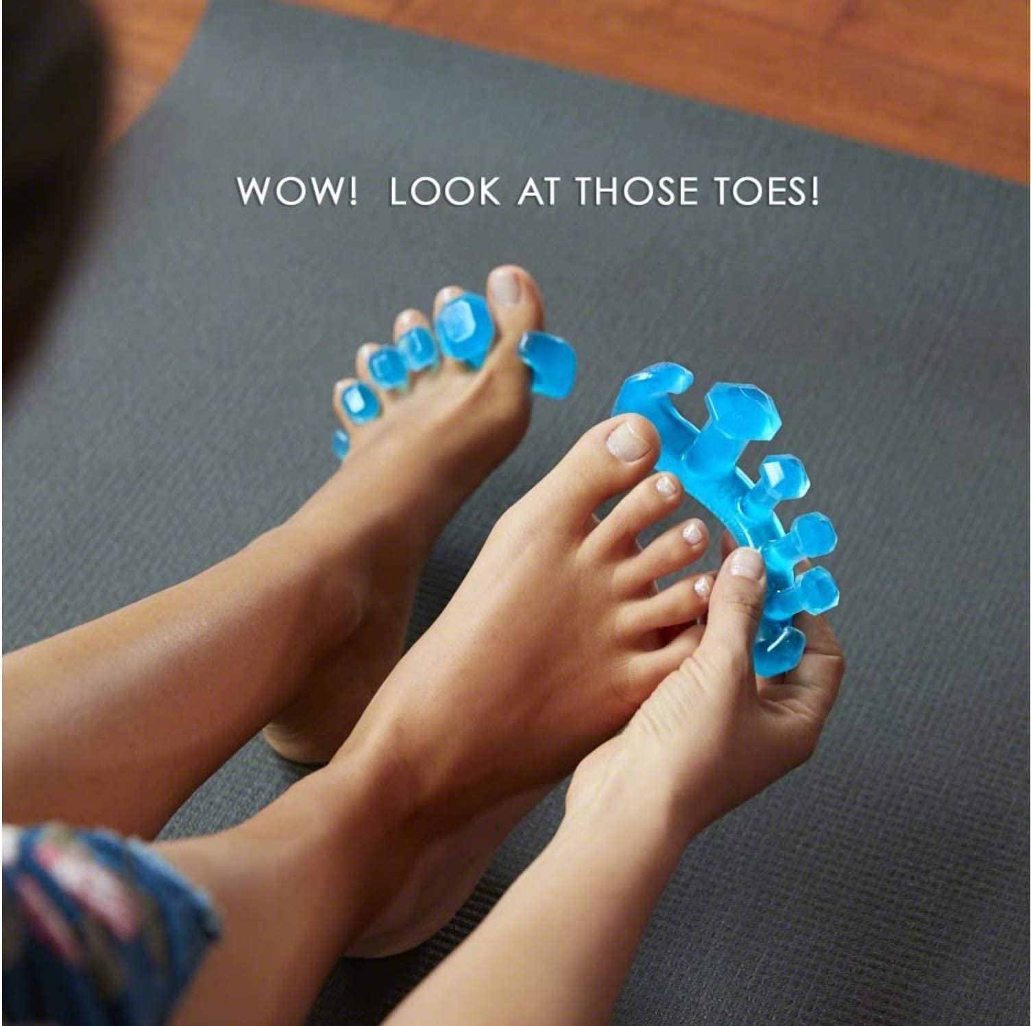 YogaToes Gems sapphire blue tone adds elegant styling to therapy.