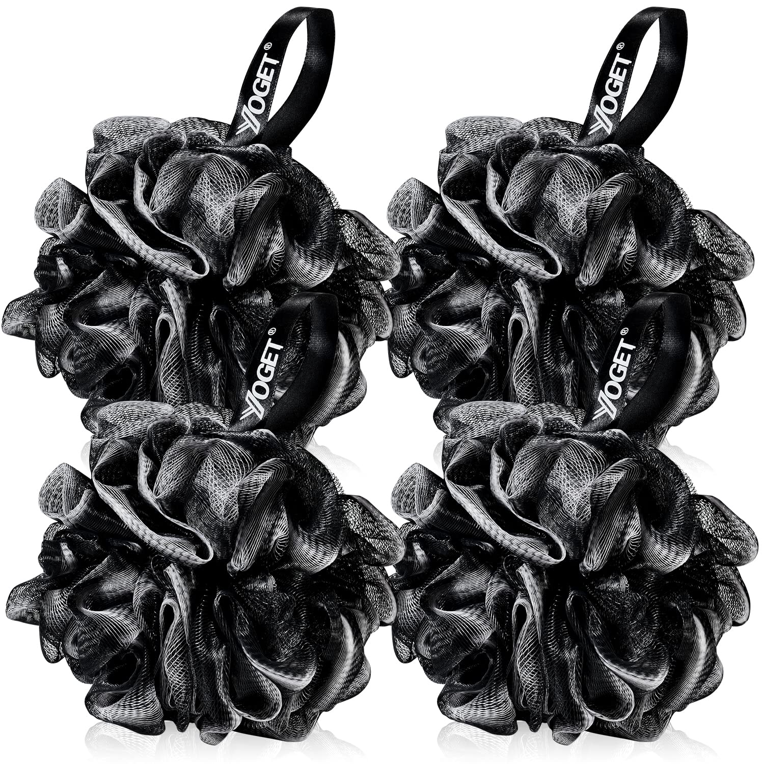 YOGET bath loofah sponge four-pack in black for gentle exfoliation