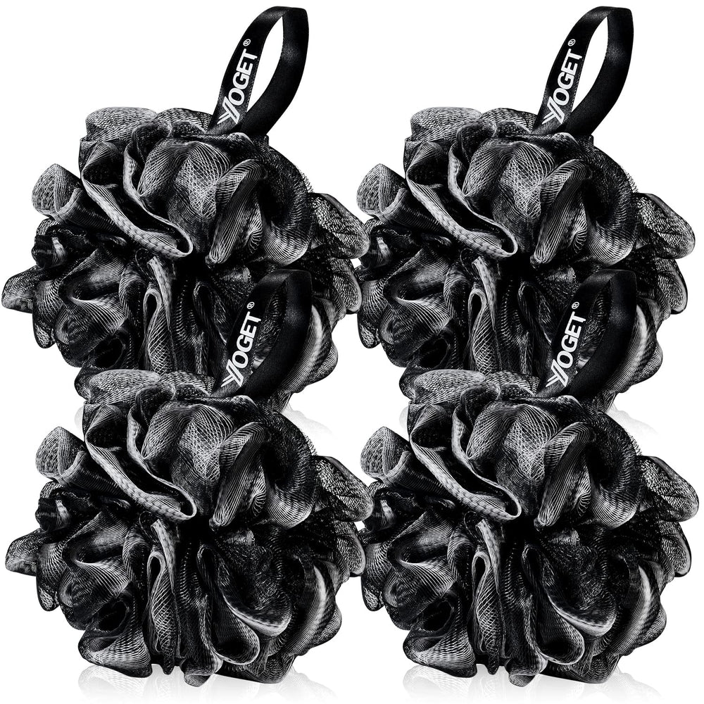 YOGET bath loofah sponge four-pack in black for gentle exfoliation