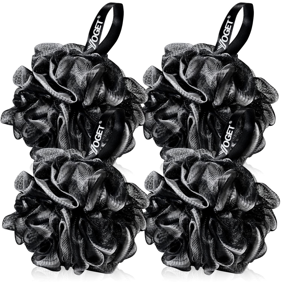 YOGET bath loofah sponge four-pack in black for gentle exfoliation