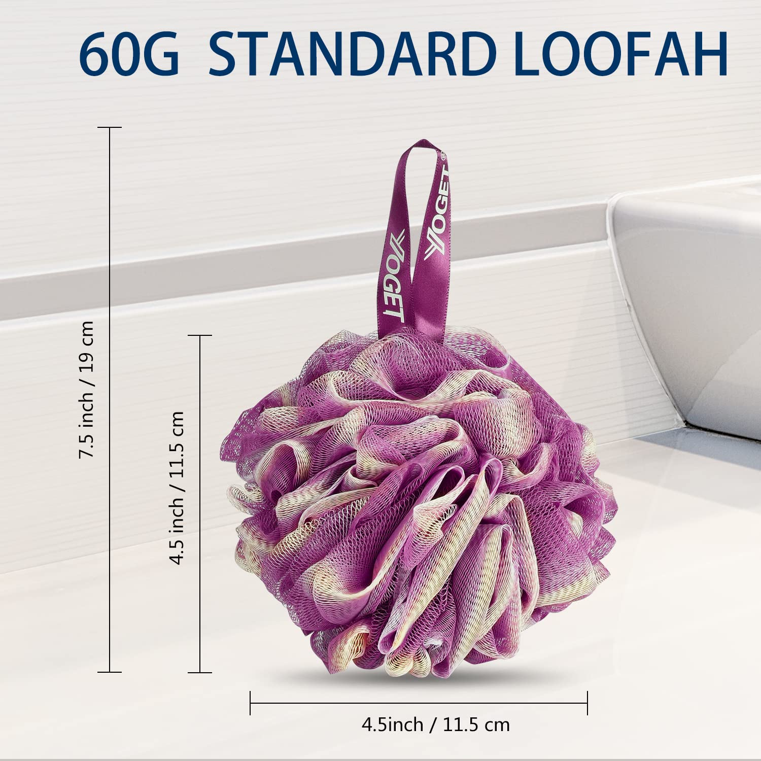 YOGET bath loofah sponge 60g emphasizes compact size for easy grip and quick lather.