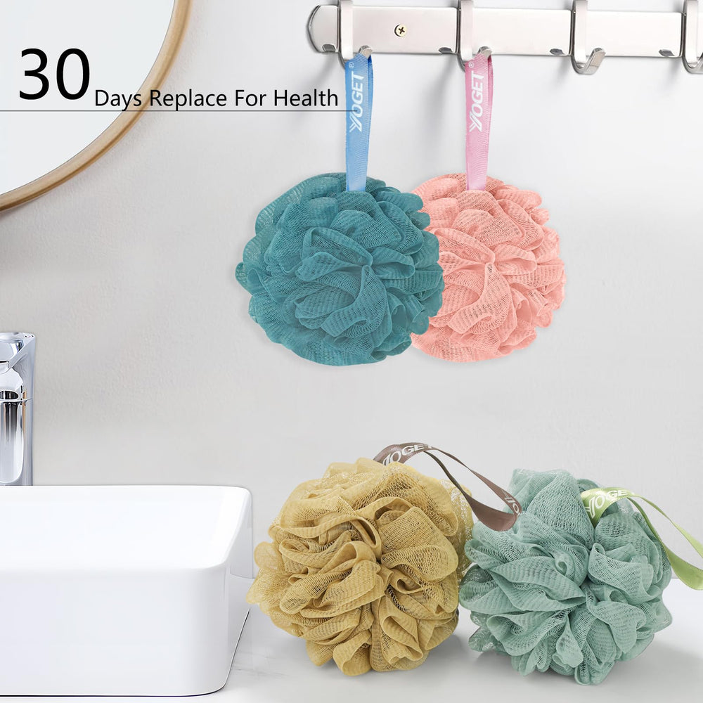 YOGET mixed colors loofah pack adds vibrant bathroom accents.