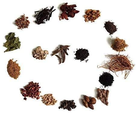 Yogi’s Gift Herbal Hair Oil Mix packaging showcases Ayurvedic 18-herb blend.