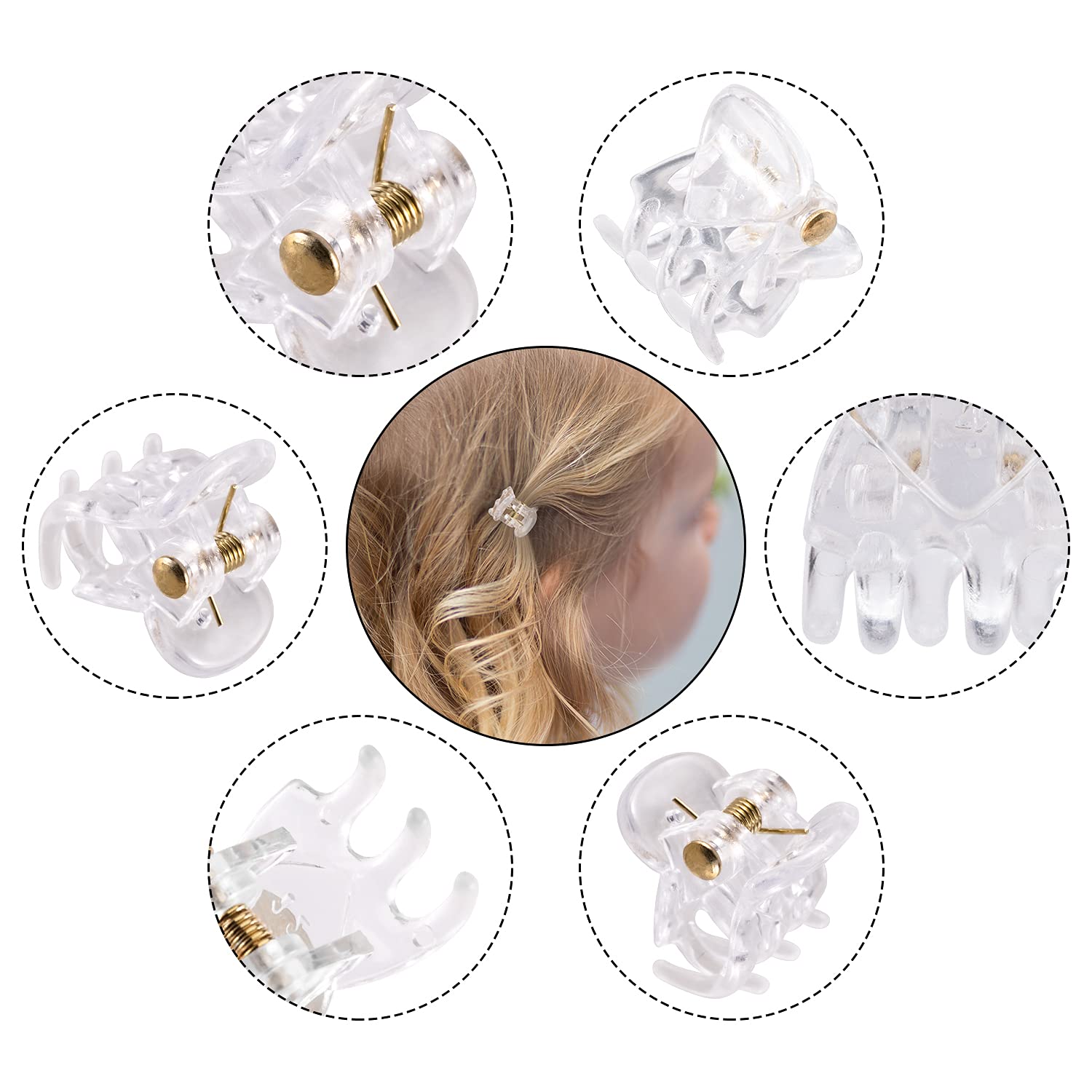 YOHAMA clear mini clips worn in hair demonstrating reliable grip for all-day style.