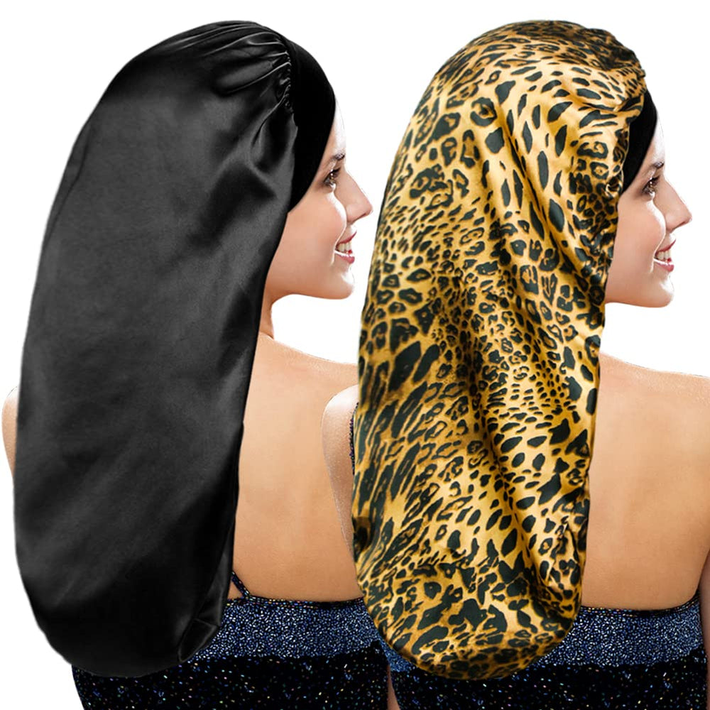 Bonete de seda largo negro de YOHITOP para dormir y proteger el cabello
