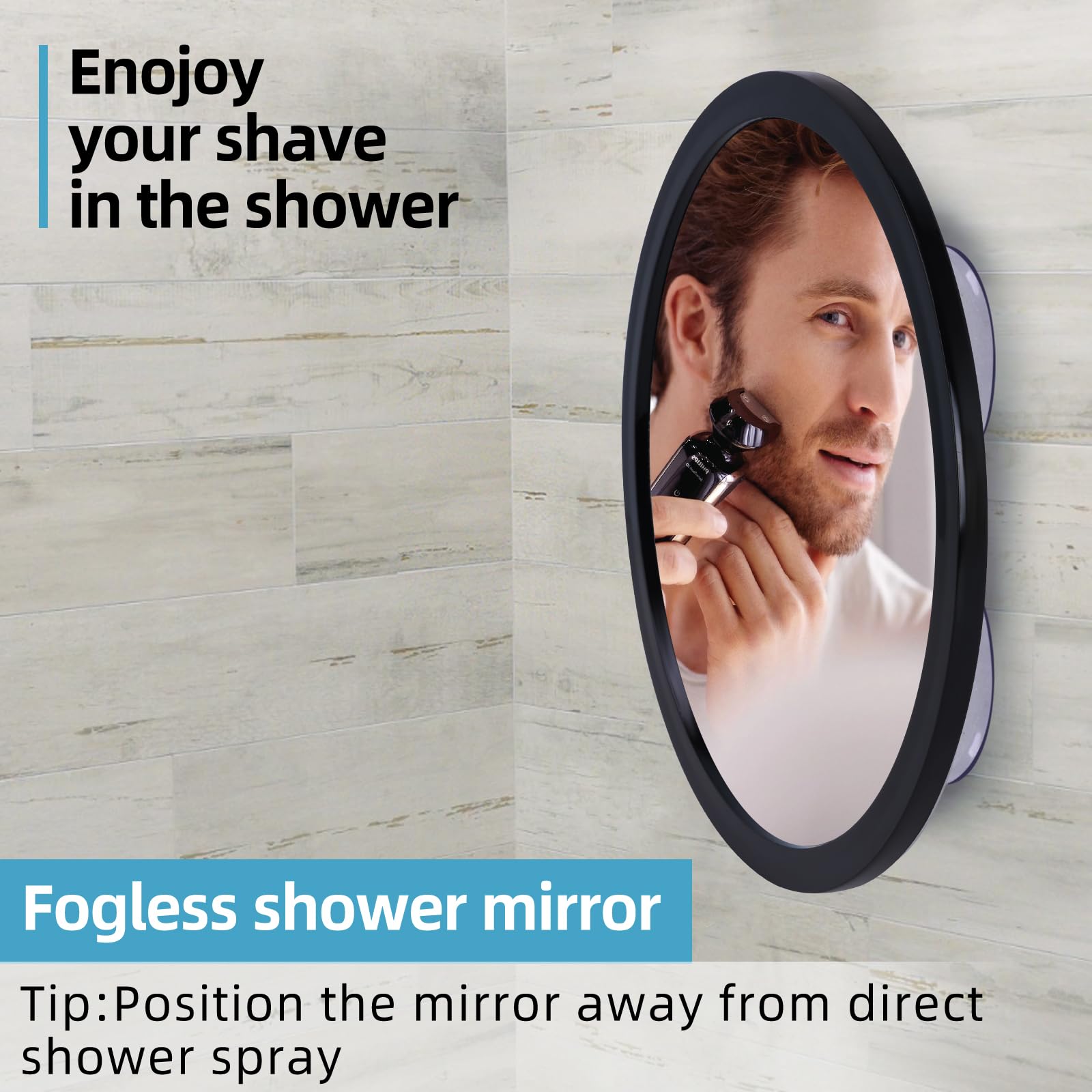 Anti-fog coating keeps visibility in steam for precise grooming.