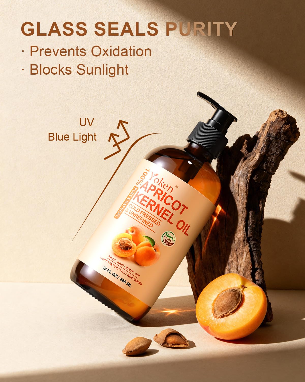 Yoken aceite de albaricoque sin fragancia, apto para piel sensible