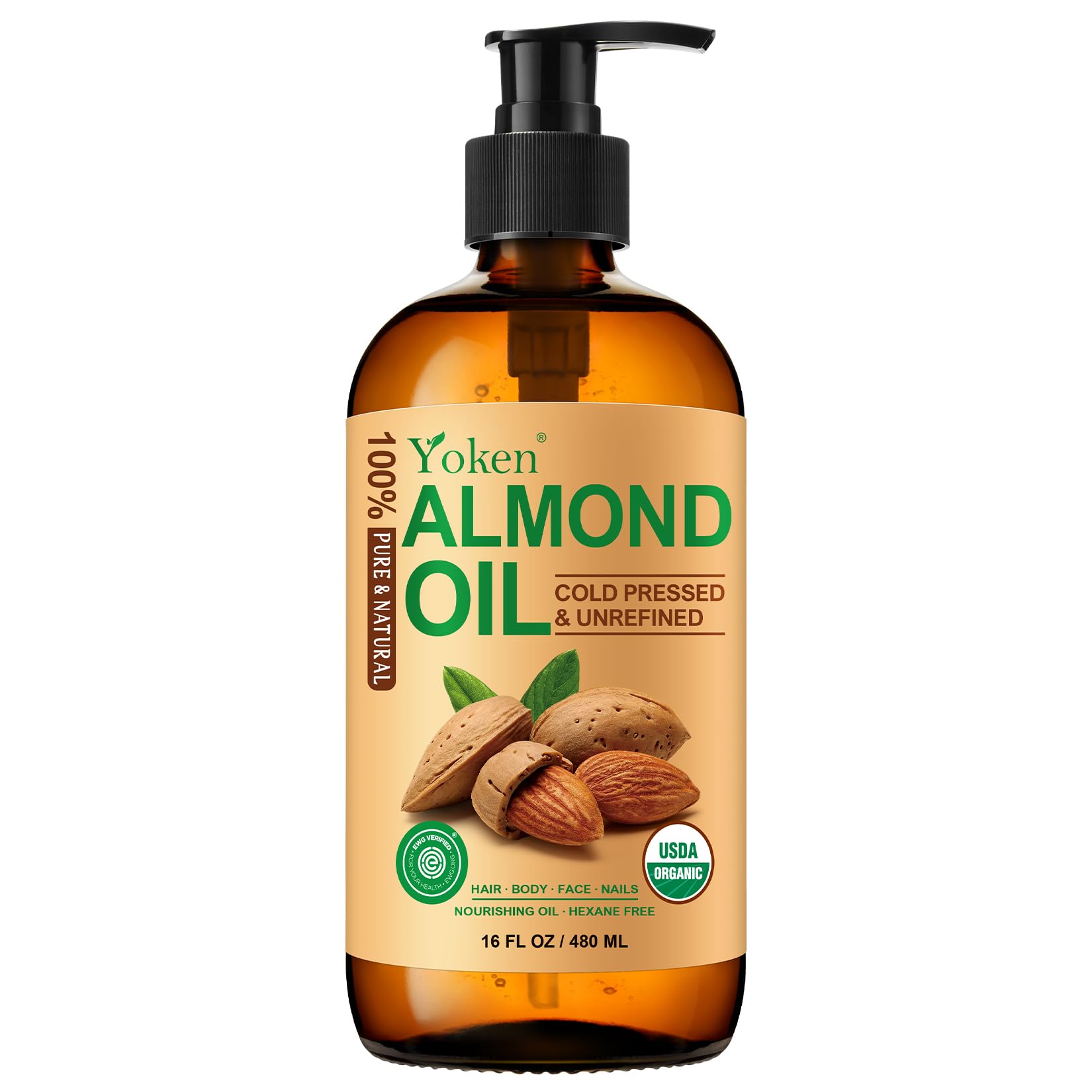 Aceite de almendra Yoken en frasco ámbar protege la frescura