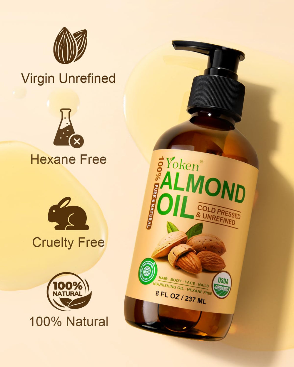 Yoken Aceite de almendras, aceite portador para mezclar aceites esenciales