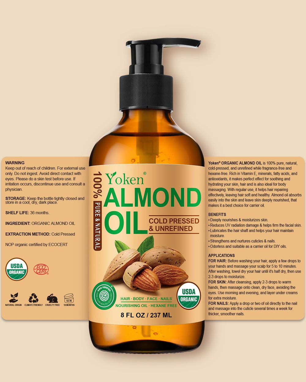 Yoken Aceite de almendras, hidratación corporal tras la ducha