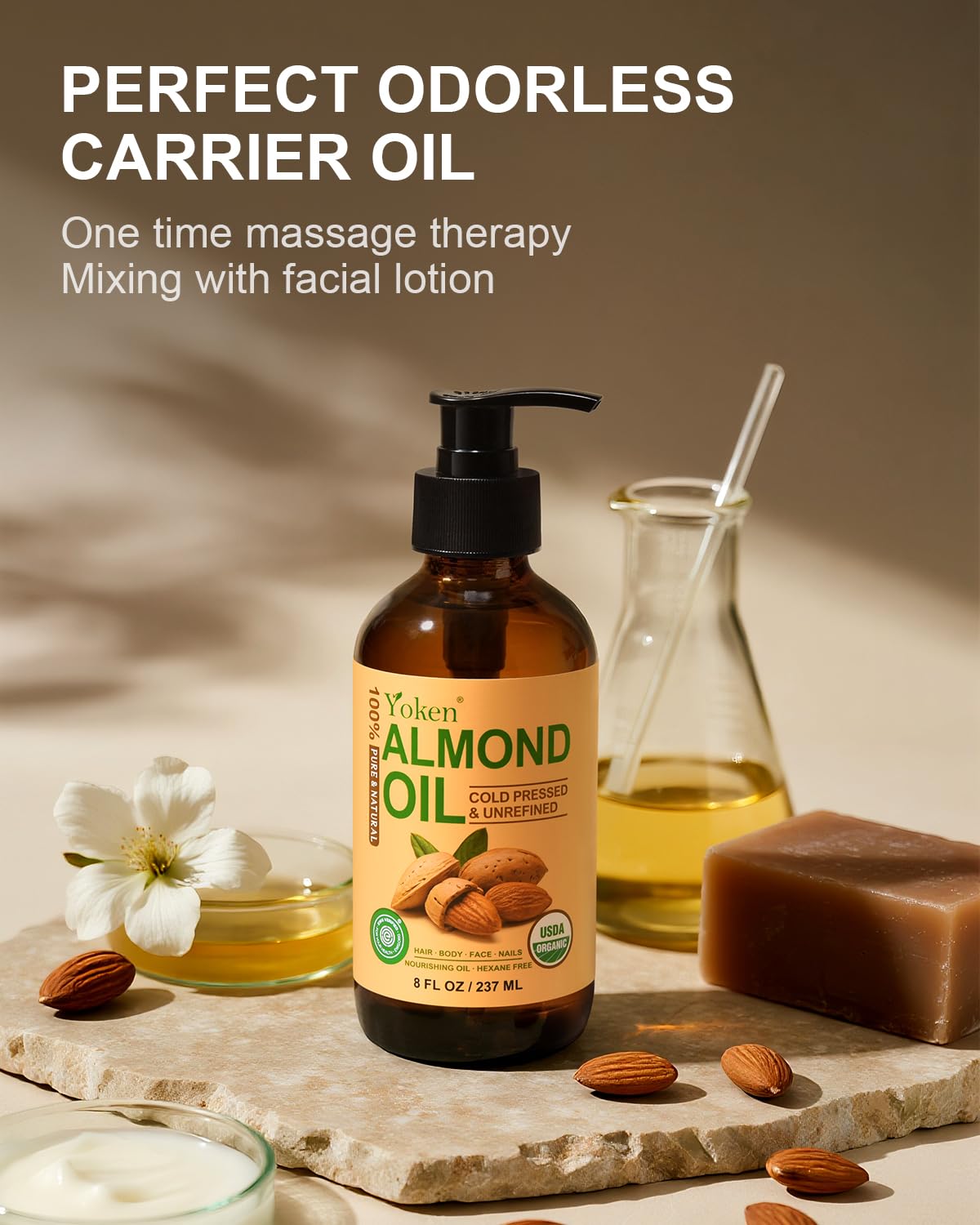 Yoken Aceite de almendras, masaje relajante para piel calmada
