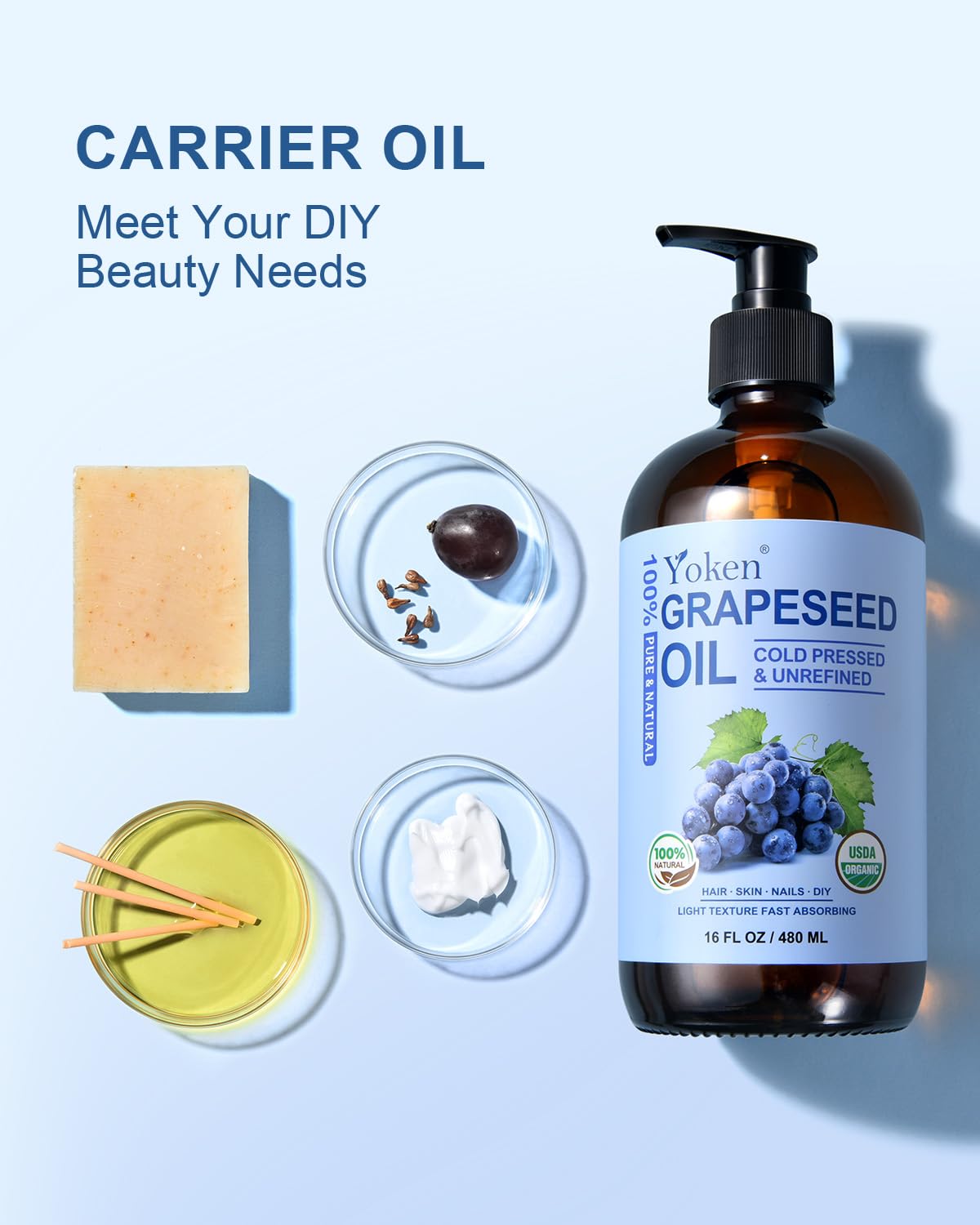 Yoken Aceite de Uva para masajes y diluciones con otros aceites.