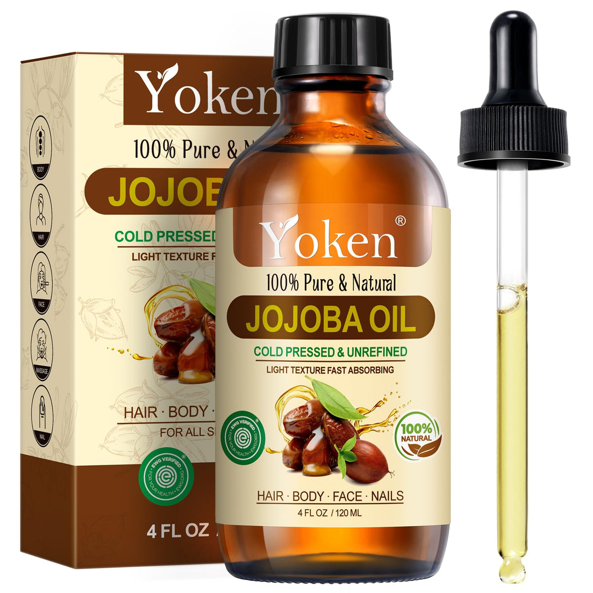 Yoken aceite de jojoba para cara, hidrata sin engrasar