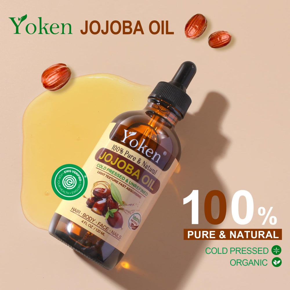 Yoken aceite de jojoba, bote de vidrio ámbar conserva la pureza