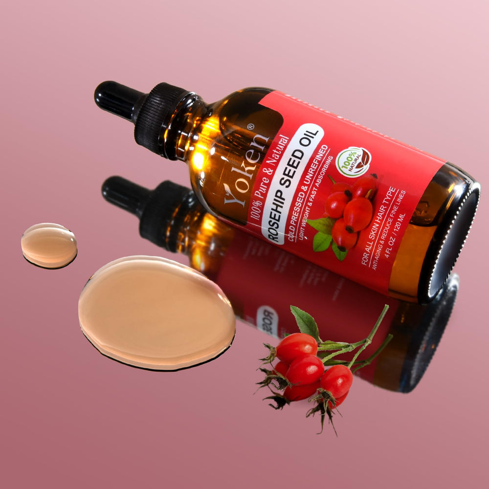 Yoken Aceite Rosa Mosqueta aplicado en rostro para hidratación rápida.