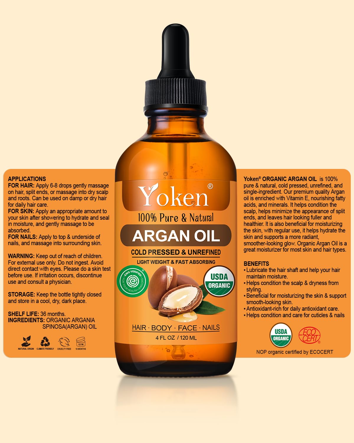 Ethically sourced Yoken Argan Oil, cruelty-free daily care product.