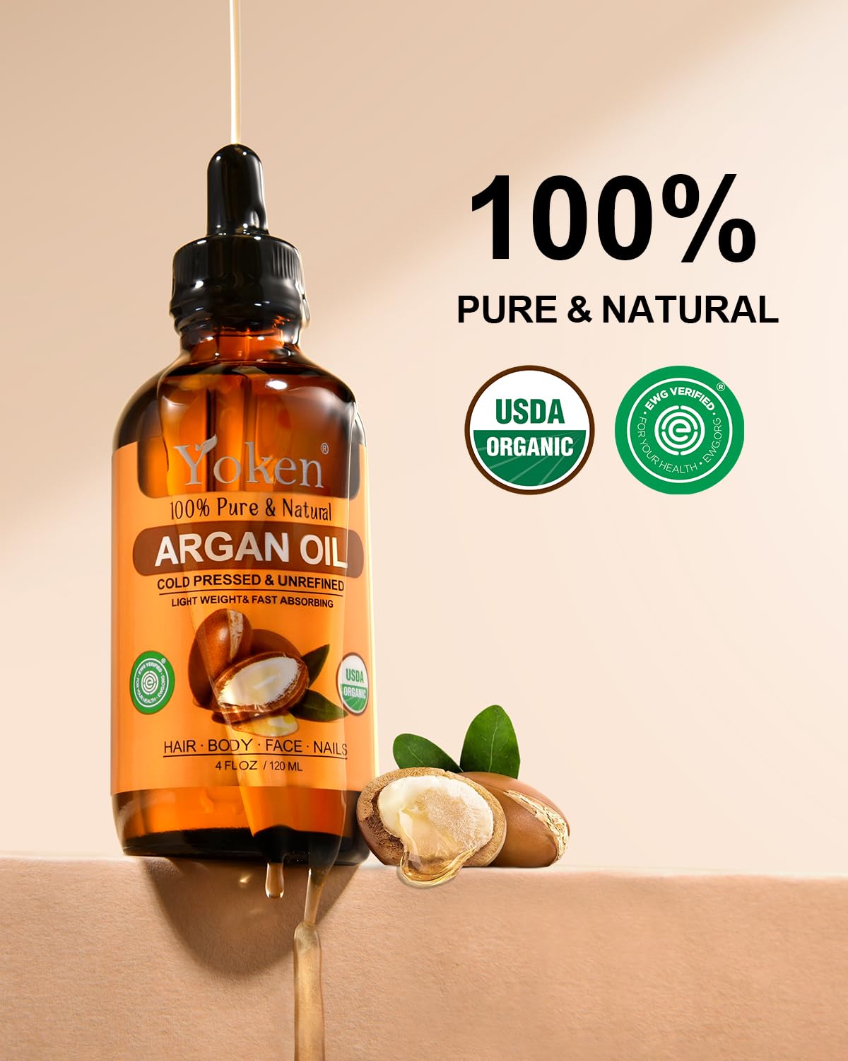 Close-up of hair strands nourished with Yoken Argan Oil for shine.
