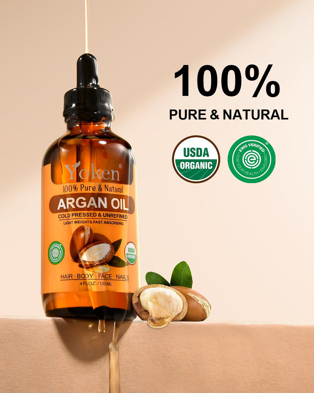 Close-up of hair strands nourished with Yoken Argan Oil for shine.