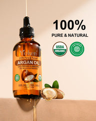 Close-up of hair strands nourished with Yoken Argan Oil for shine.