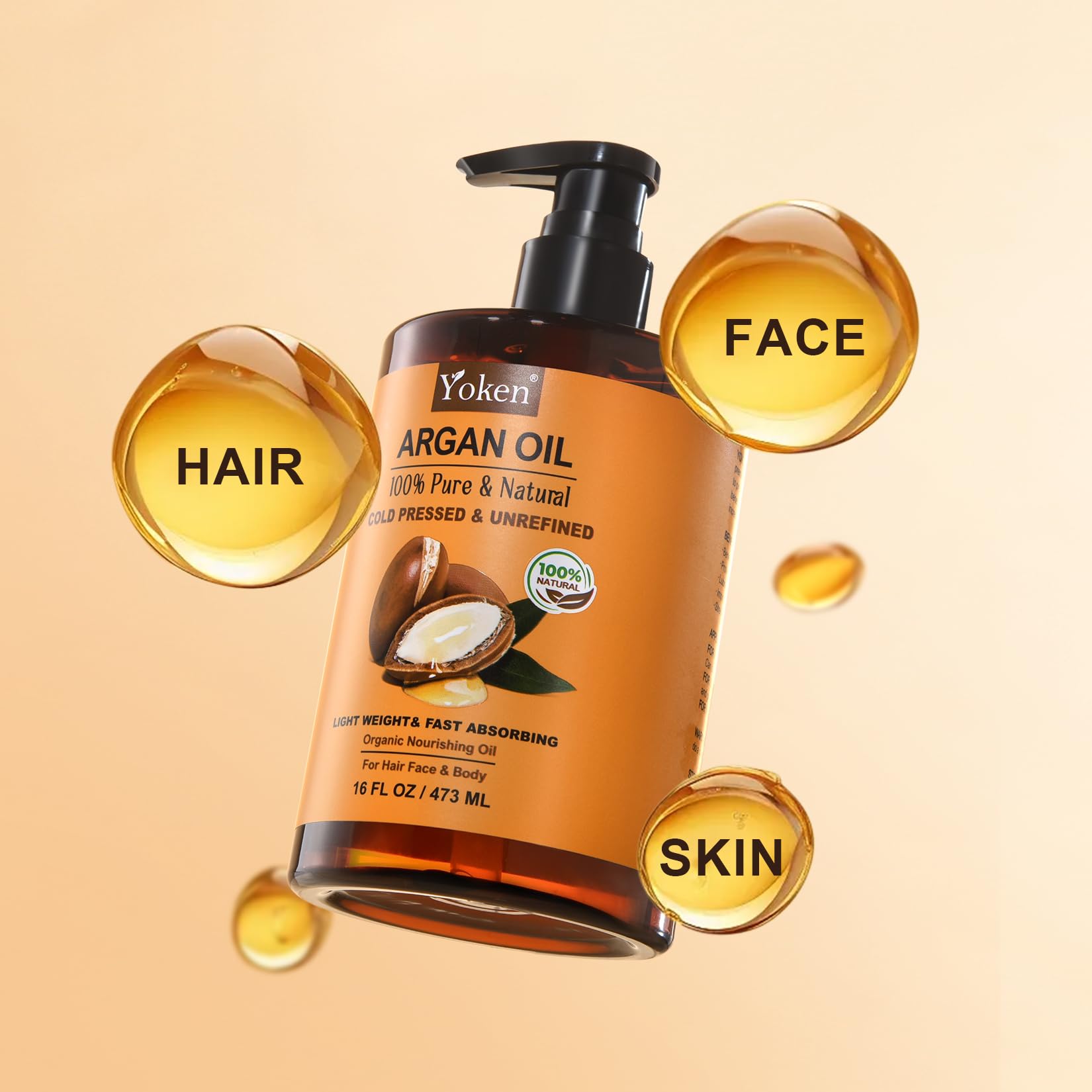 Yoken argan oil absorbs quickly to moisturize dry skin.