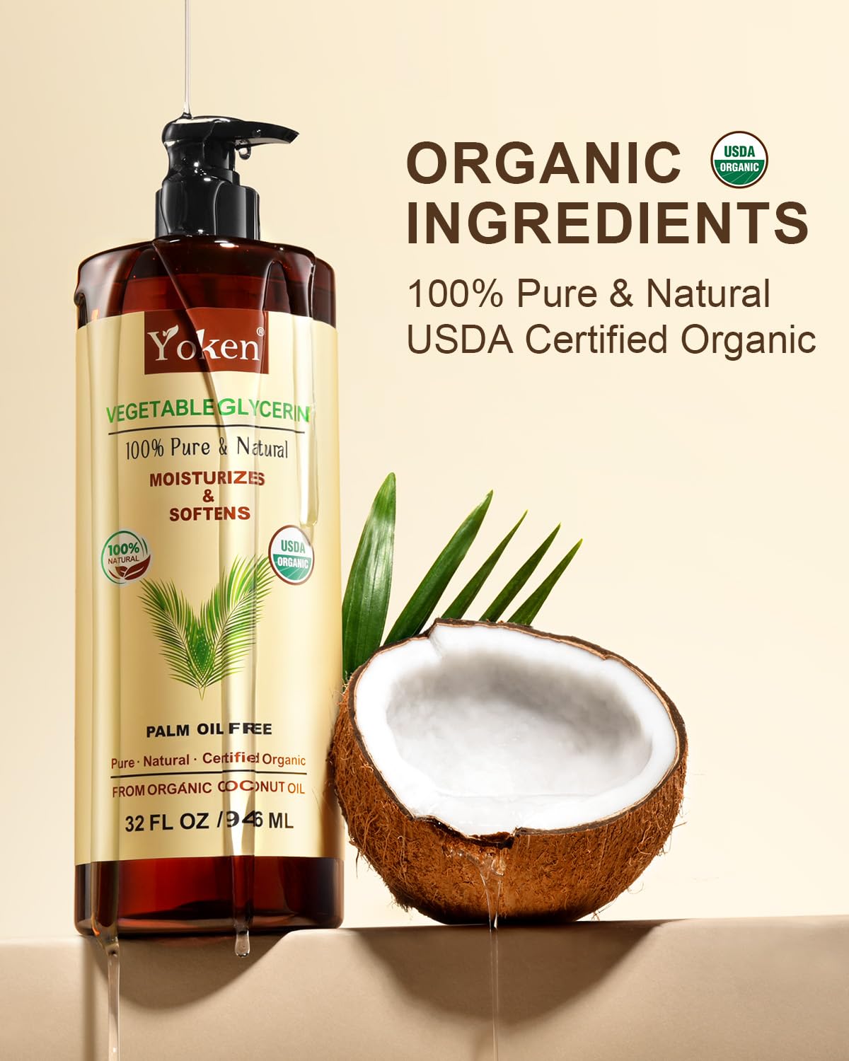 Yoken Glicerina Vegetal con etiqueta natural, uso en cosmética casera.