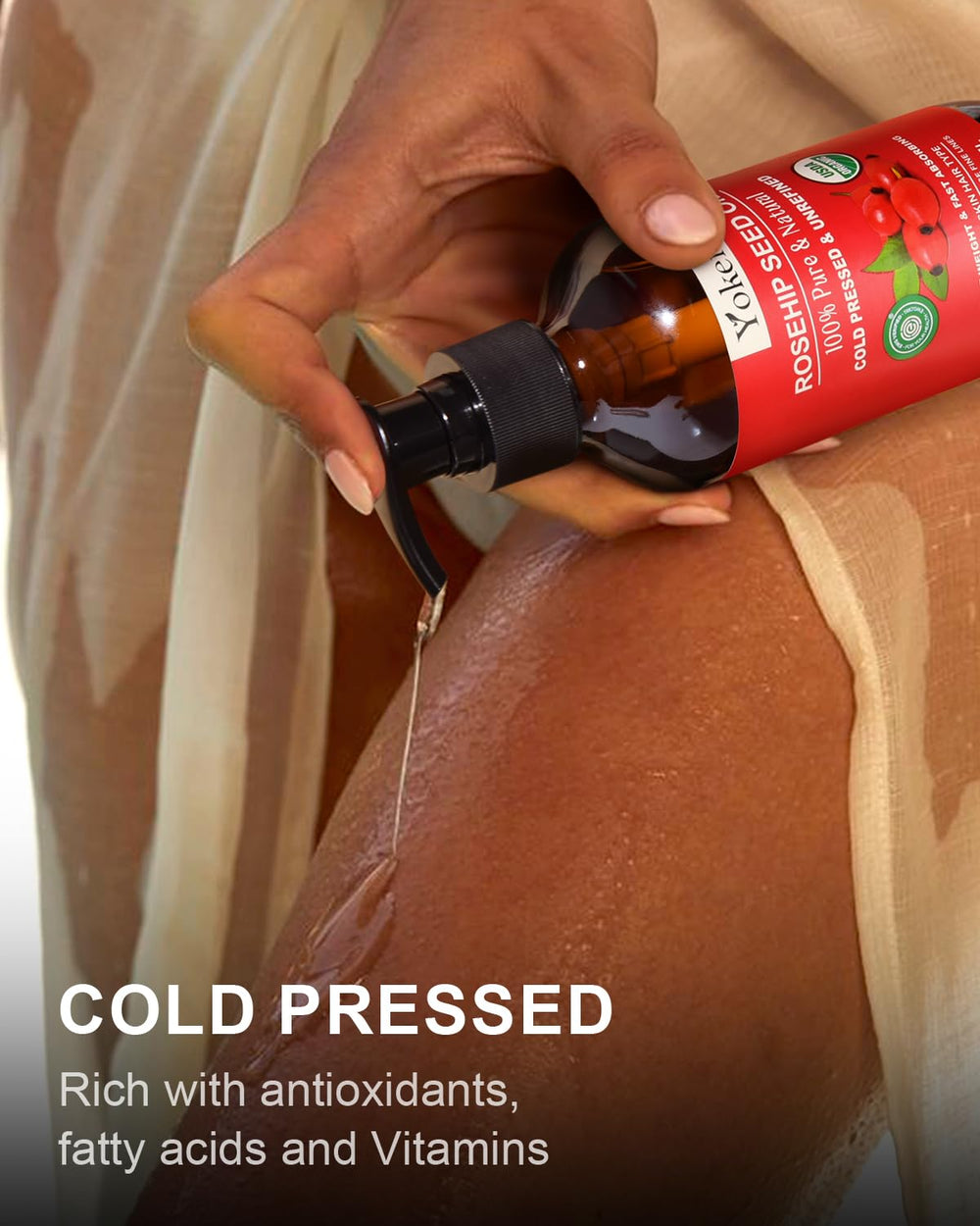 Yoken Aceite Rosa Mosqueta: cuidado corporal ligero que se absorbe rápido.