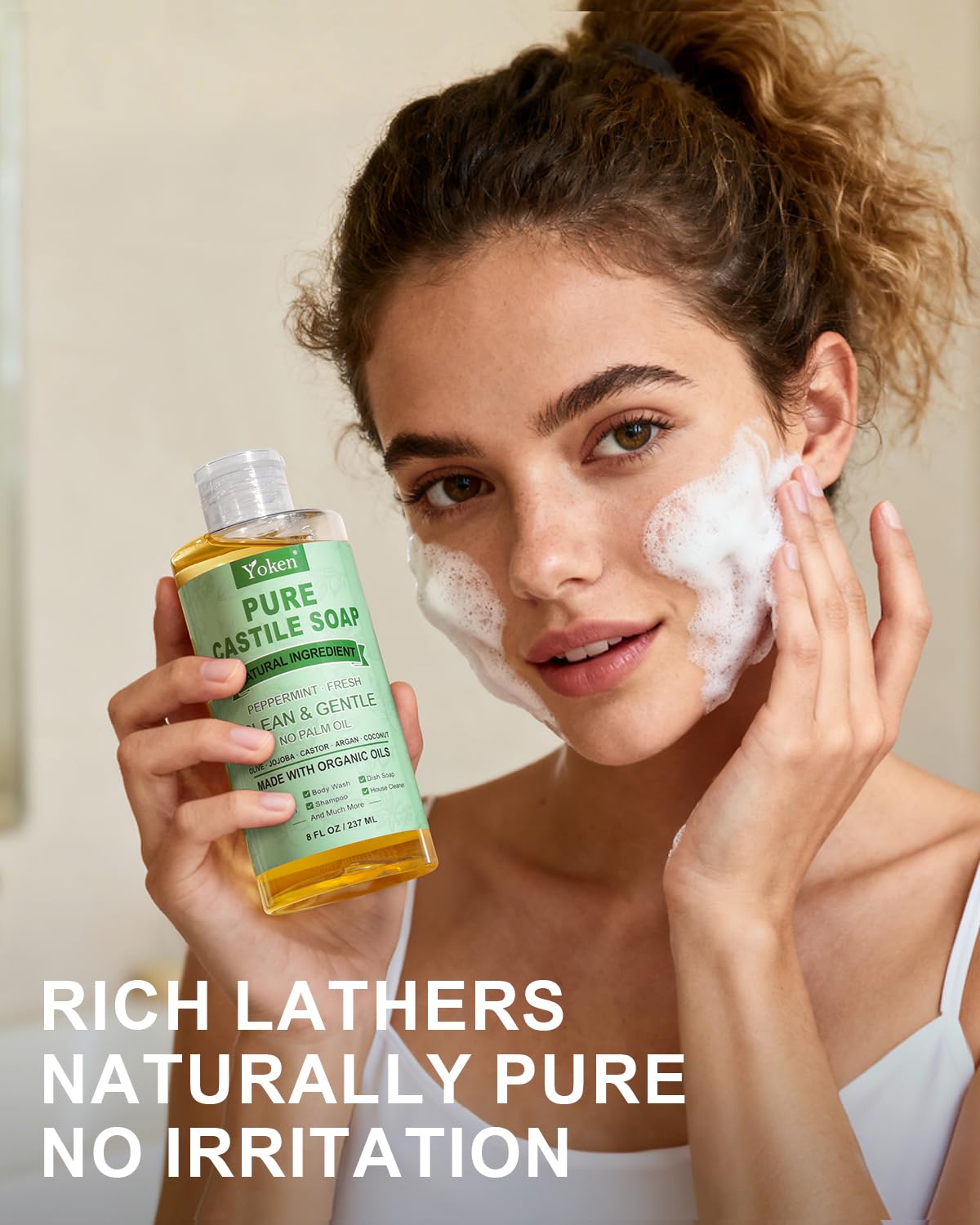Yoken Jabón de Castilla Menta: espuma cremosa ideal para ducha y lavado de manos