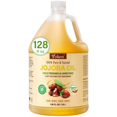 Yoken Jojoba Oil bottle pour for smooth skin and nourished hair.