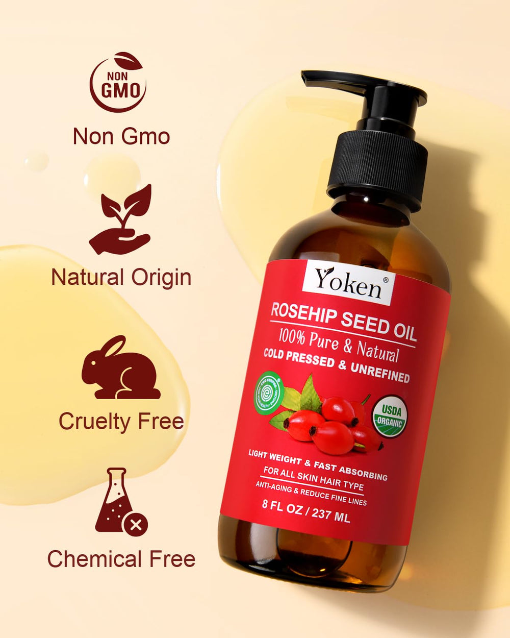 Yoken Aceite Rosa Mosqueta: mezcla ideal para otros aceites de cuidado.