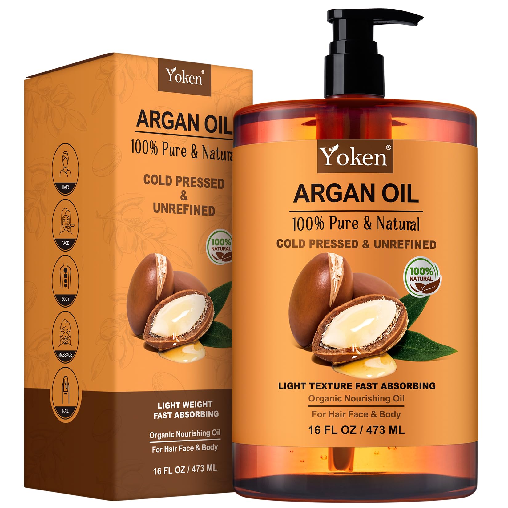 Yoken Pure Argan Oil bottle for rich hair and skin nourishment.