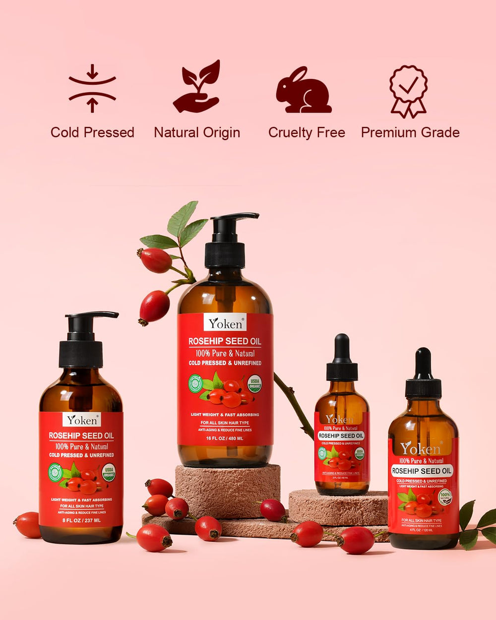 Yoken Rosehip Oil supports nails and cuticles for smoother surfaces.