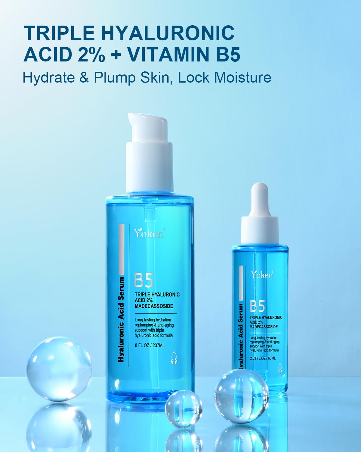 Yoken suero triple hialuronico, lote 10oz: hidratación en capas para piel rellena.