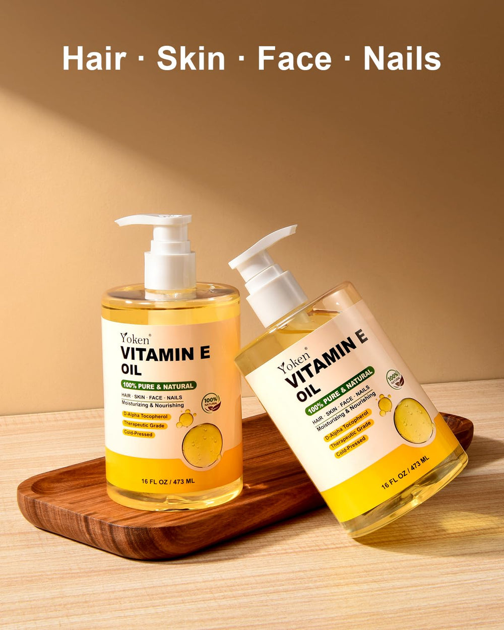 Yoken Vitamin E Oil features cold-pressed hexane-free formula for purity.