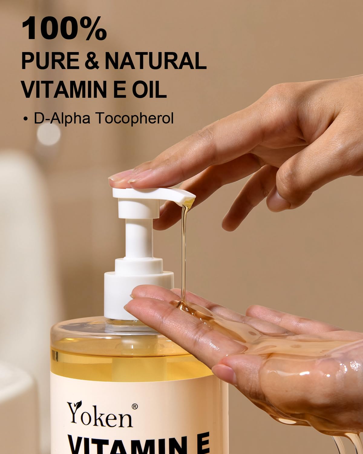 Yoken Vitamin E Oil applied to the face for gentle hydration and care.