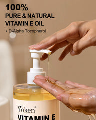 Yoken Vitamin E Oil applied to the face for gentle hydration and care.