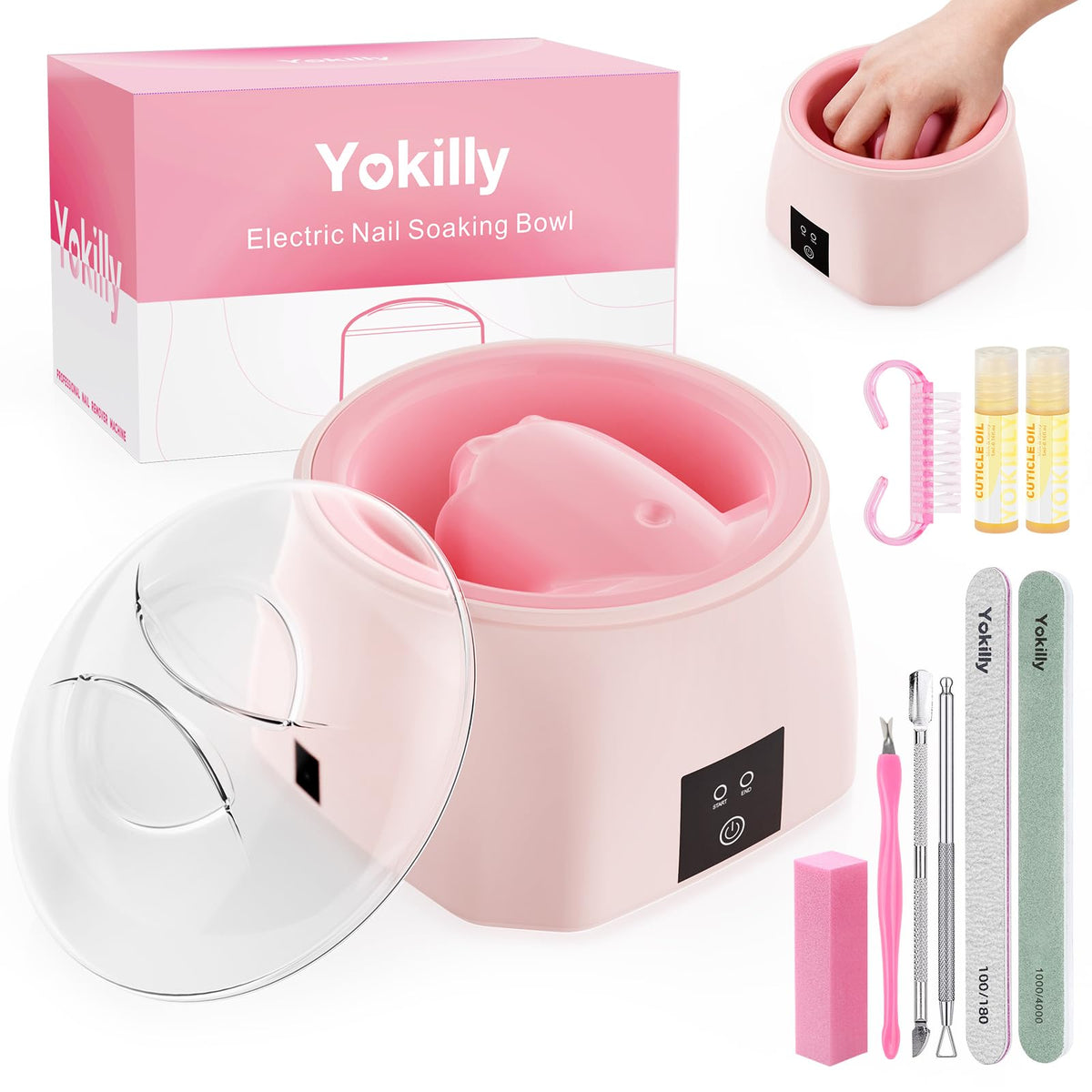 Yokilly heated nail soaking bowl with ergonomic five-finger grooves for comfortable hand soaking.
