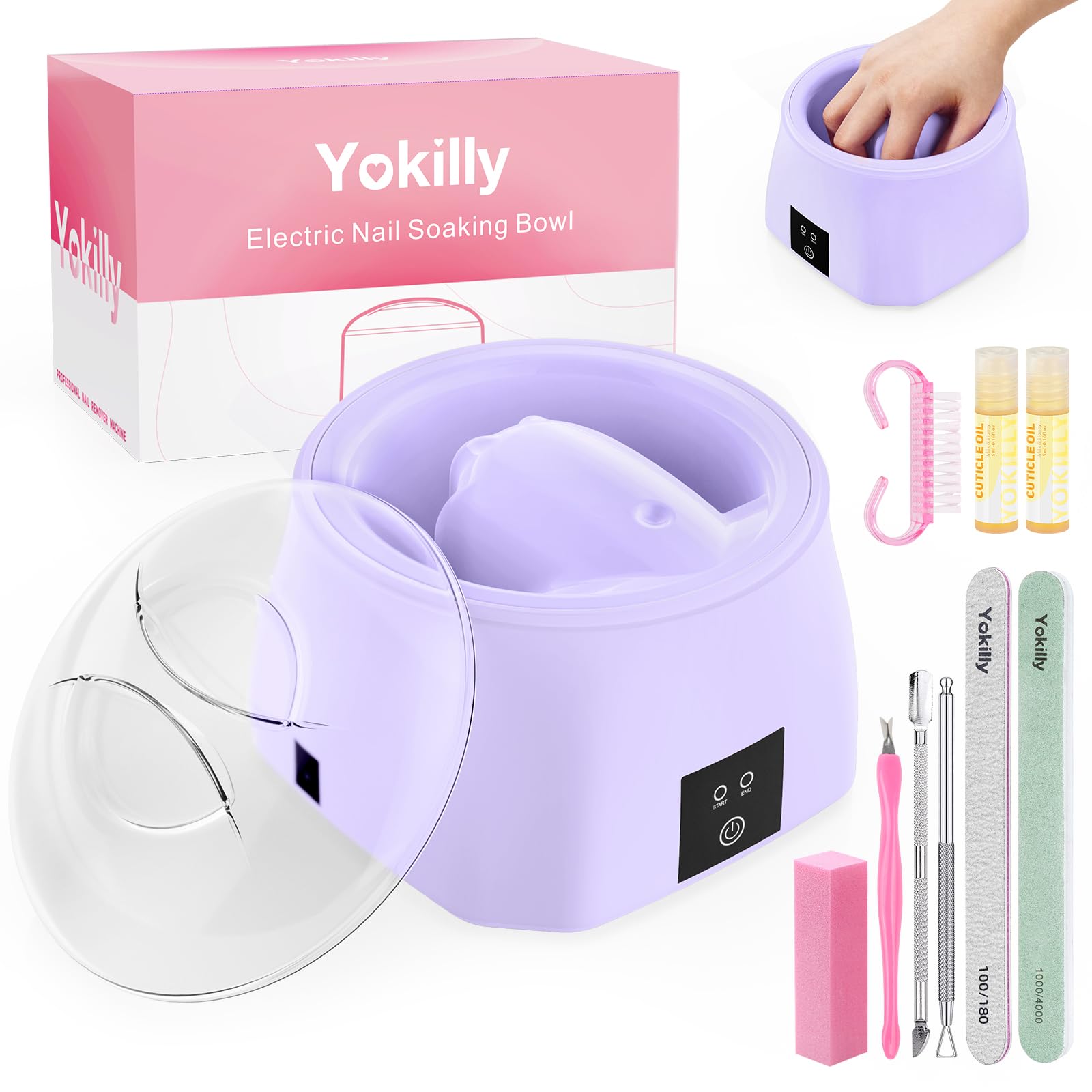 Yokilly heated nail soaking bowl in purple for quick at-home removal.