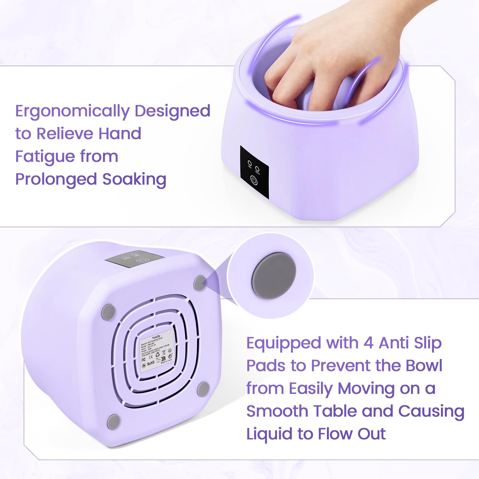 Yokilly bowl with intuitive touch panel for easy heat setup.