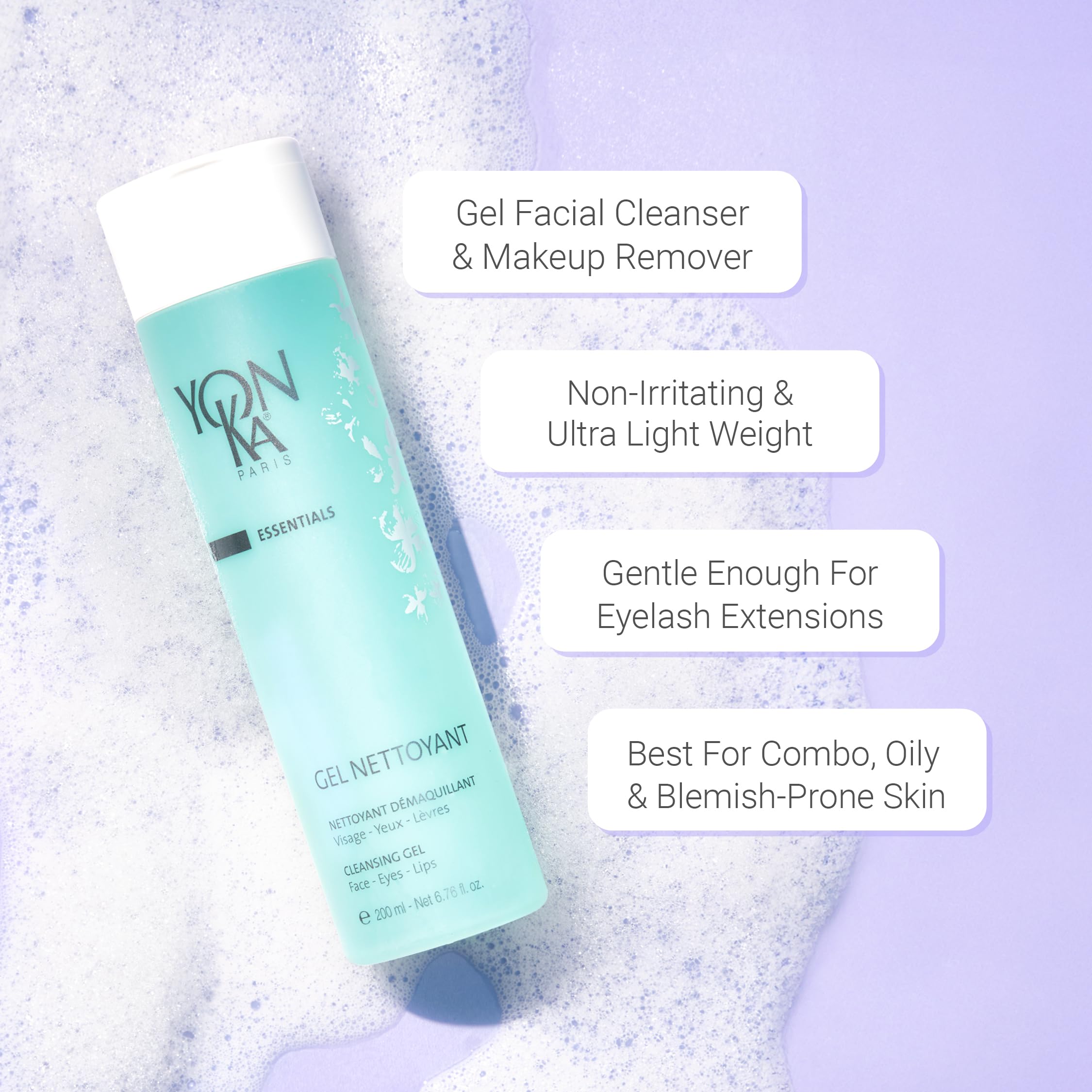 Yon-Ka Gel Cleanser milky foam lather ready for makeup removal.