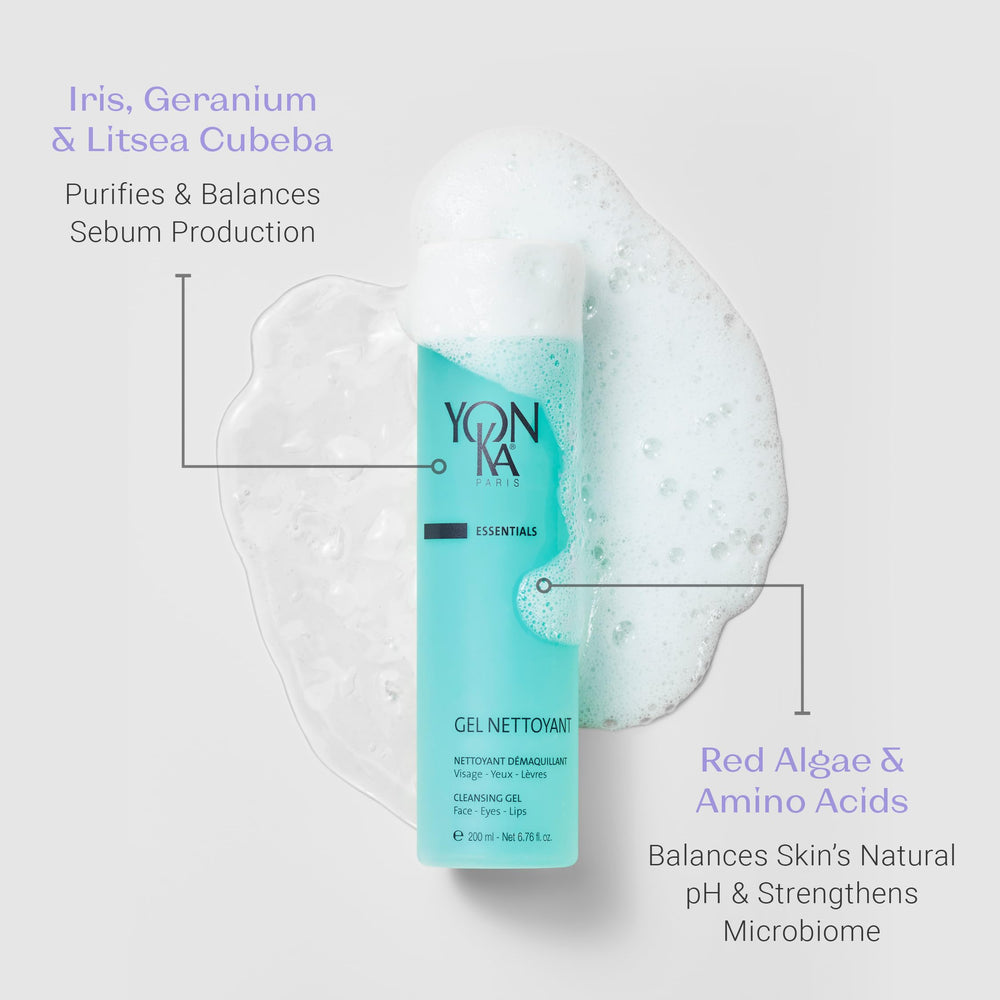 Yon-Ka Gel Cleanser red algae ingredient highlights hydration support.