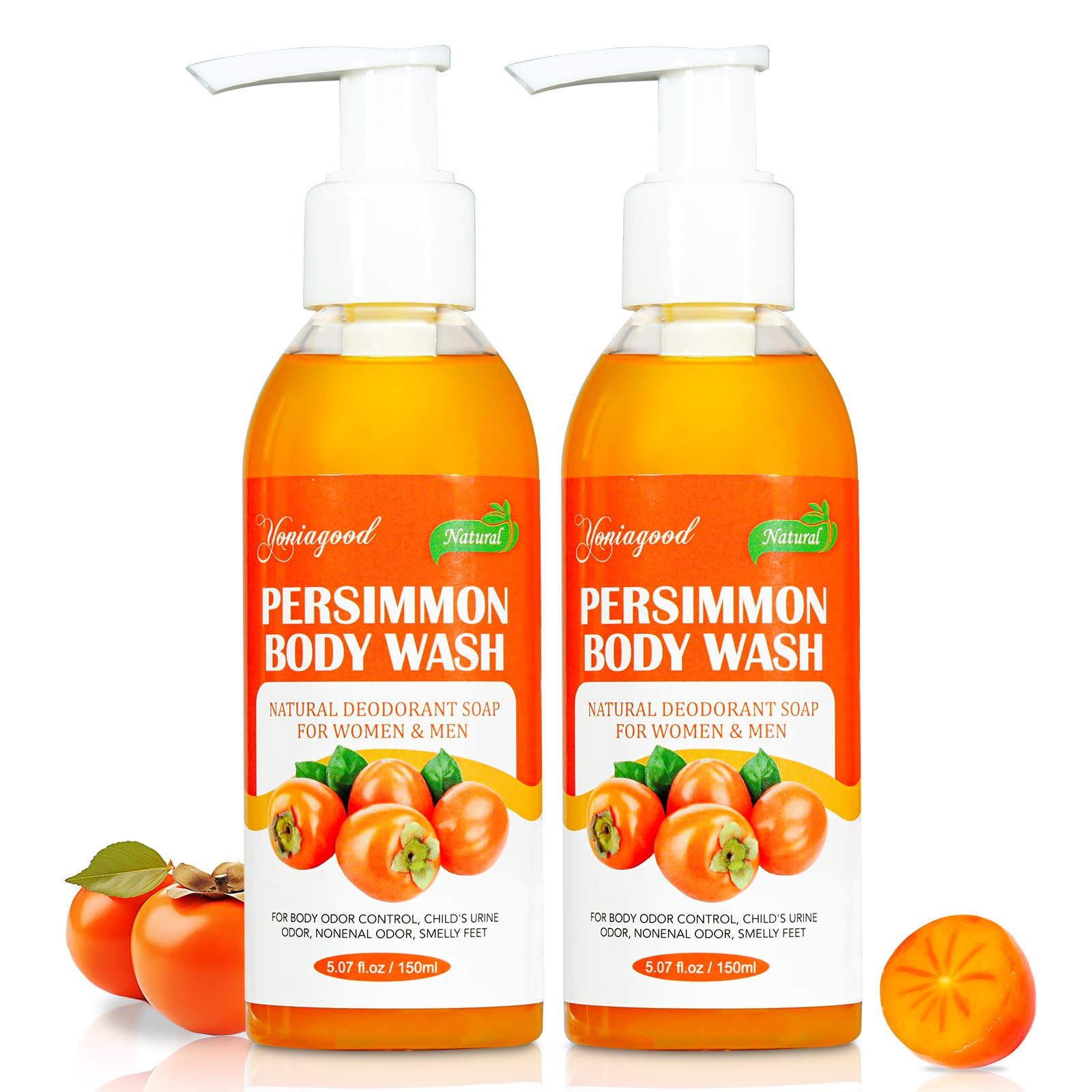 yoniagood persimon gel de ducha, botella visible y aroma natural