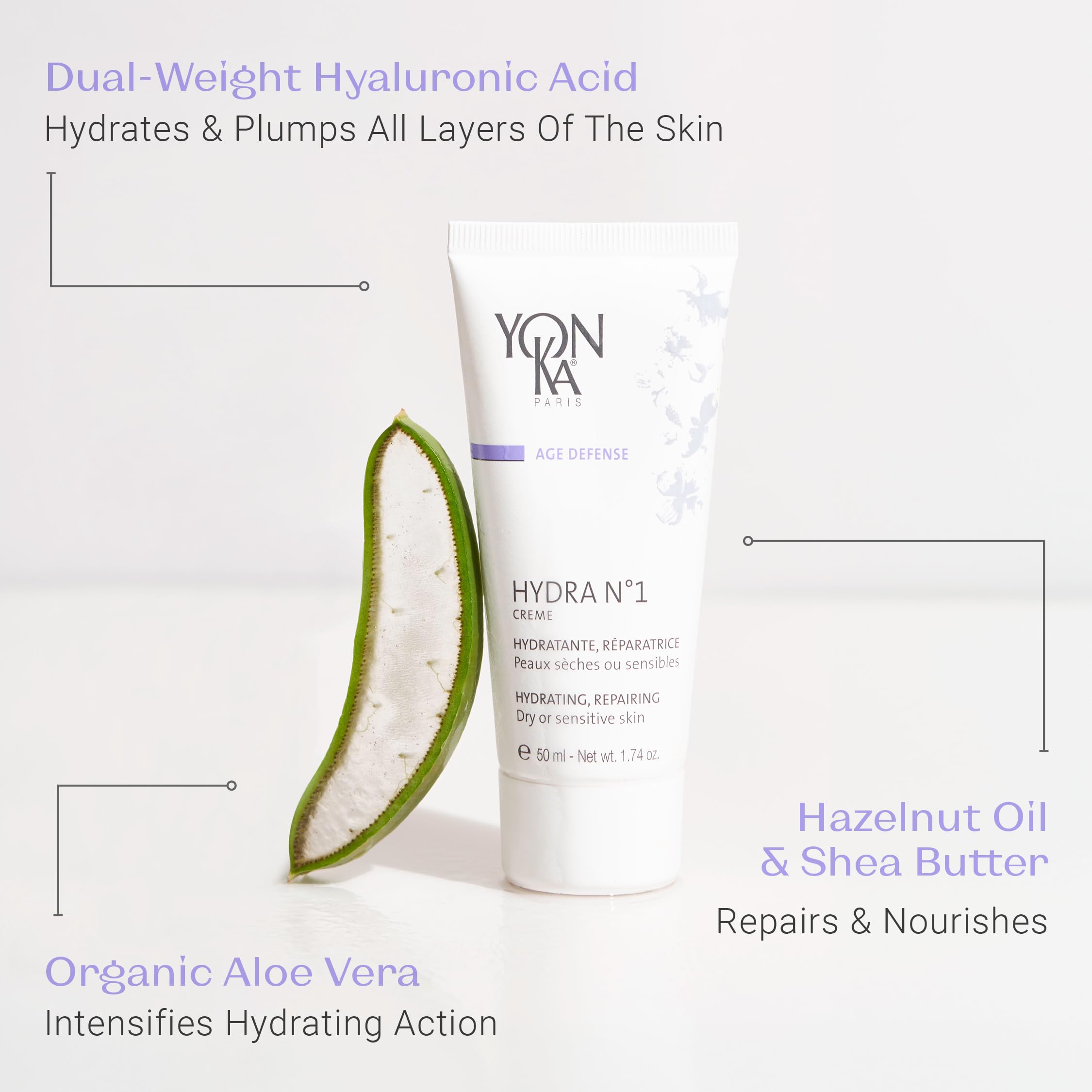 Ingredient focus on hyaluronic acid and Vitamin C for hydration.