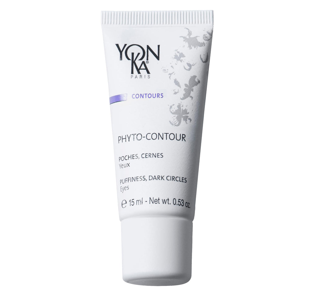 Yon-Ka Phyto-Contour eye cream jar closeup shows a soothing formula for refreshed under-eye skin.
