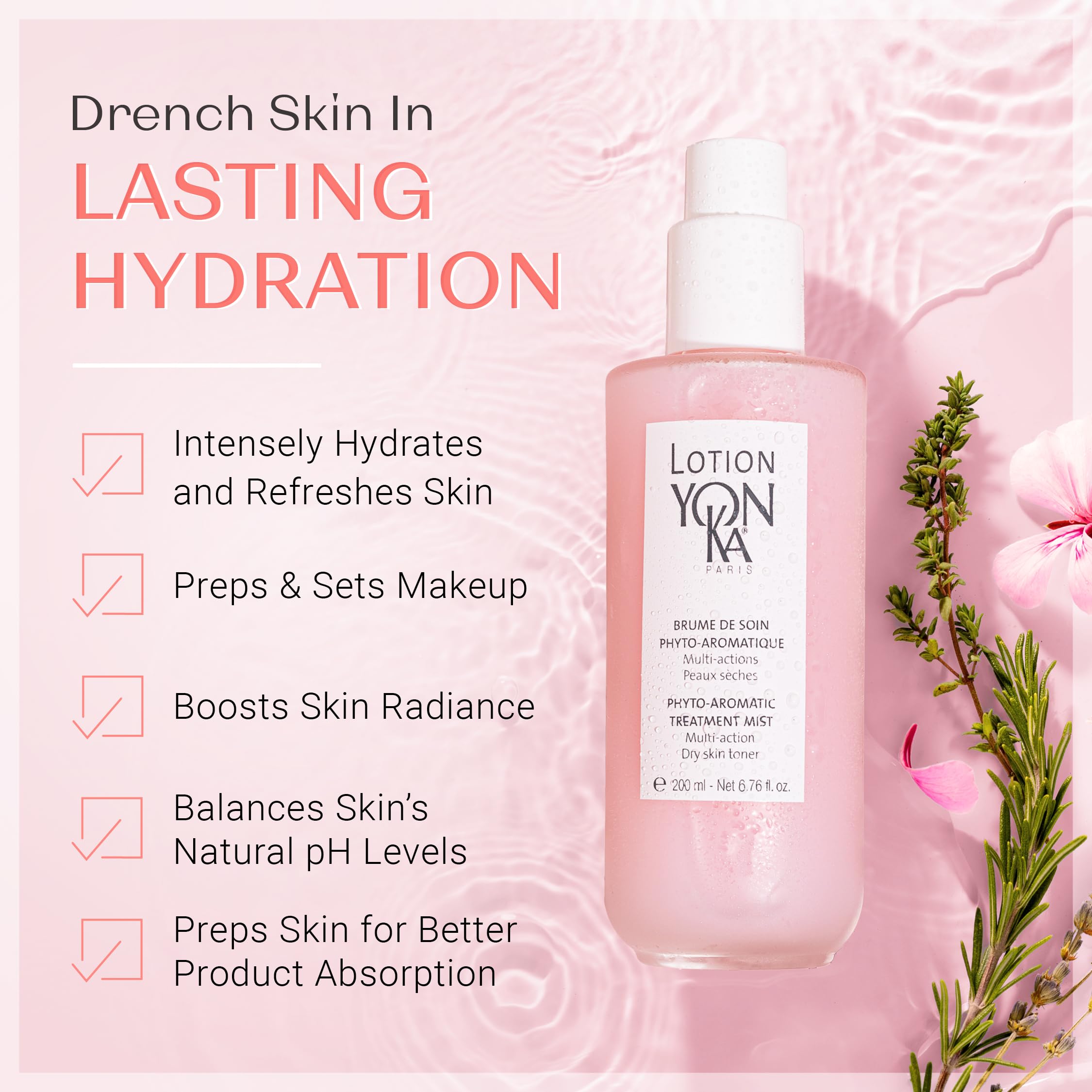 Yonka PS Hydrating Face Toner mist spray for refreshing hydration on the go.