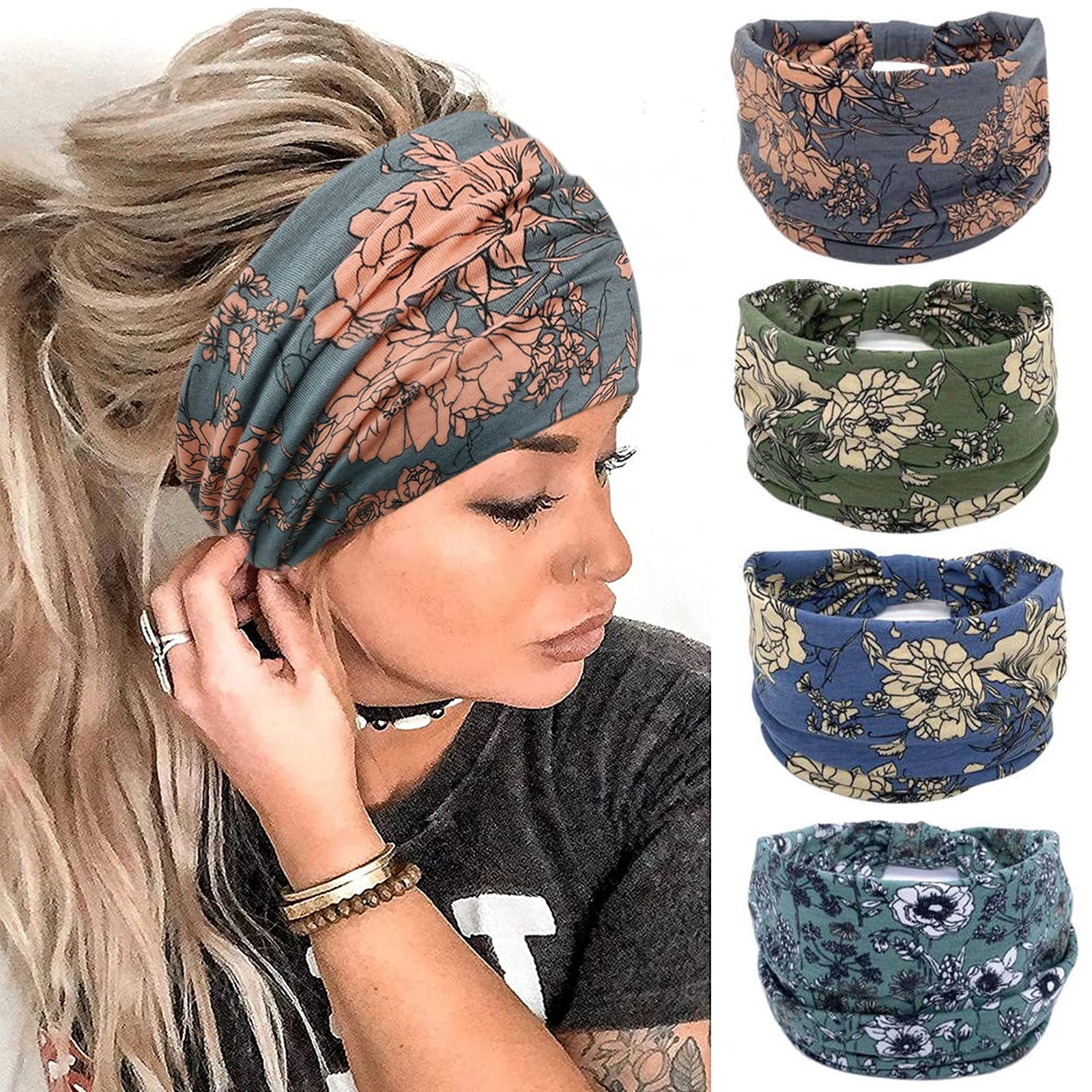 Cinta Yonuf para la cabeza ancha boho con nudo superior, ideal para yoga