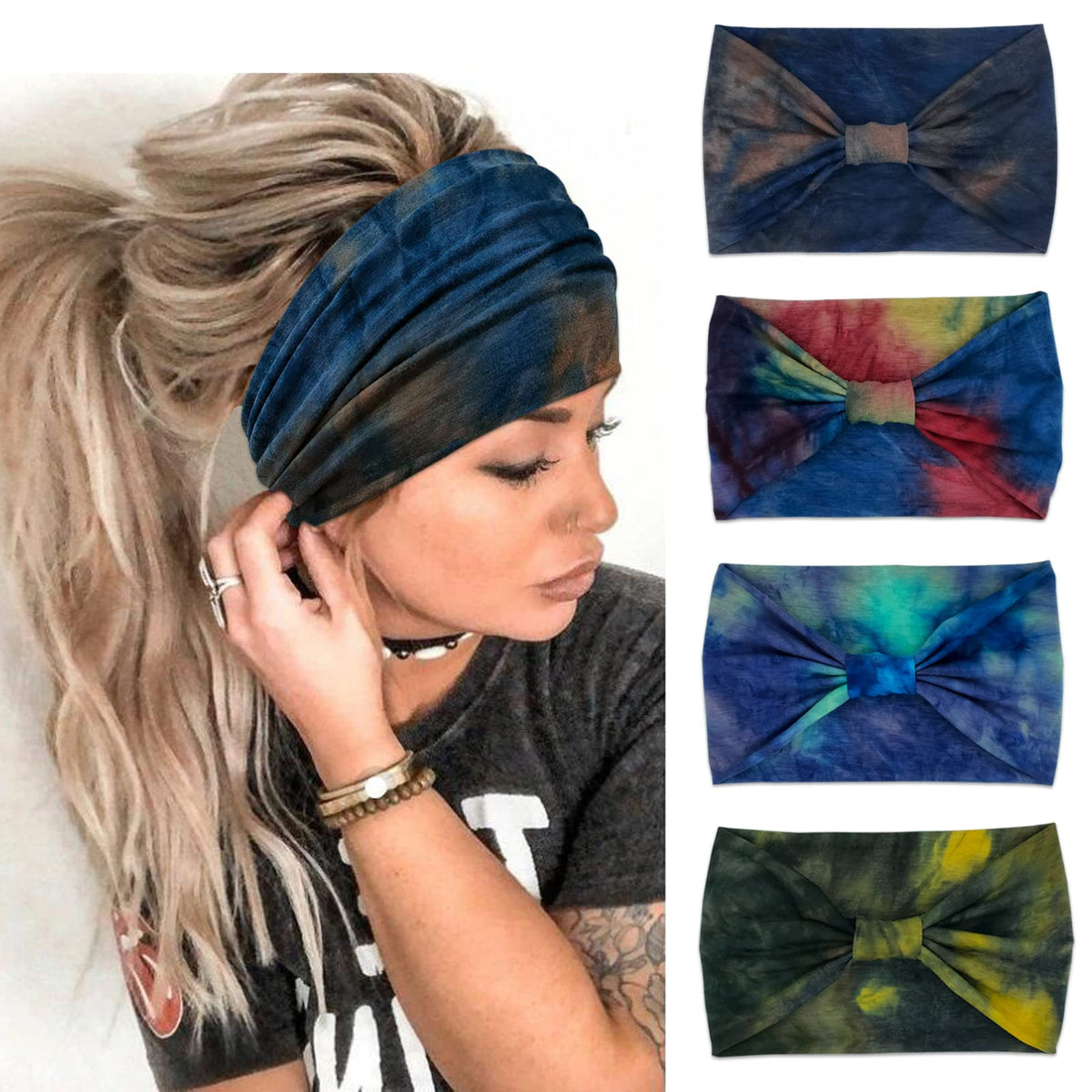 Diadema Yonuf boho amplia en azul teñido, ideal para uso diario cómodo y transpirable