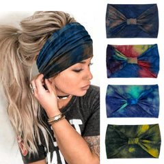 Diadema Yonuf boho amplia en azul teñido, ideal para uso diario cómodo y transpirable