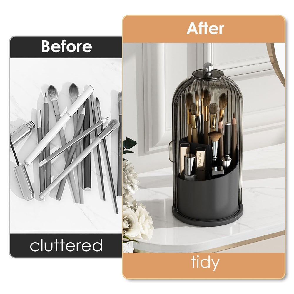 YOOLENS brush storage with different depth slots fits short and tall brushes.