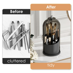 YOOLENS brush storage with different depth slots fits short and tall brushes.